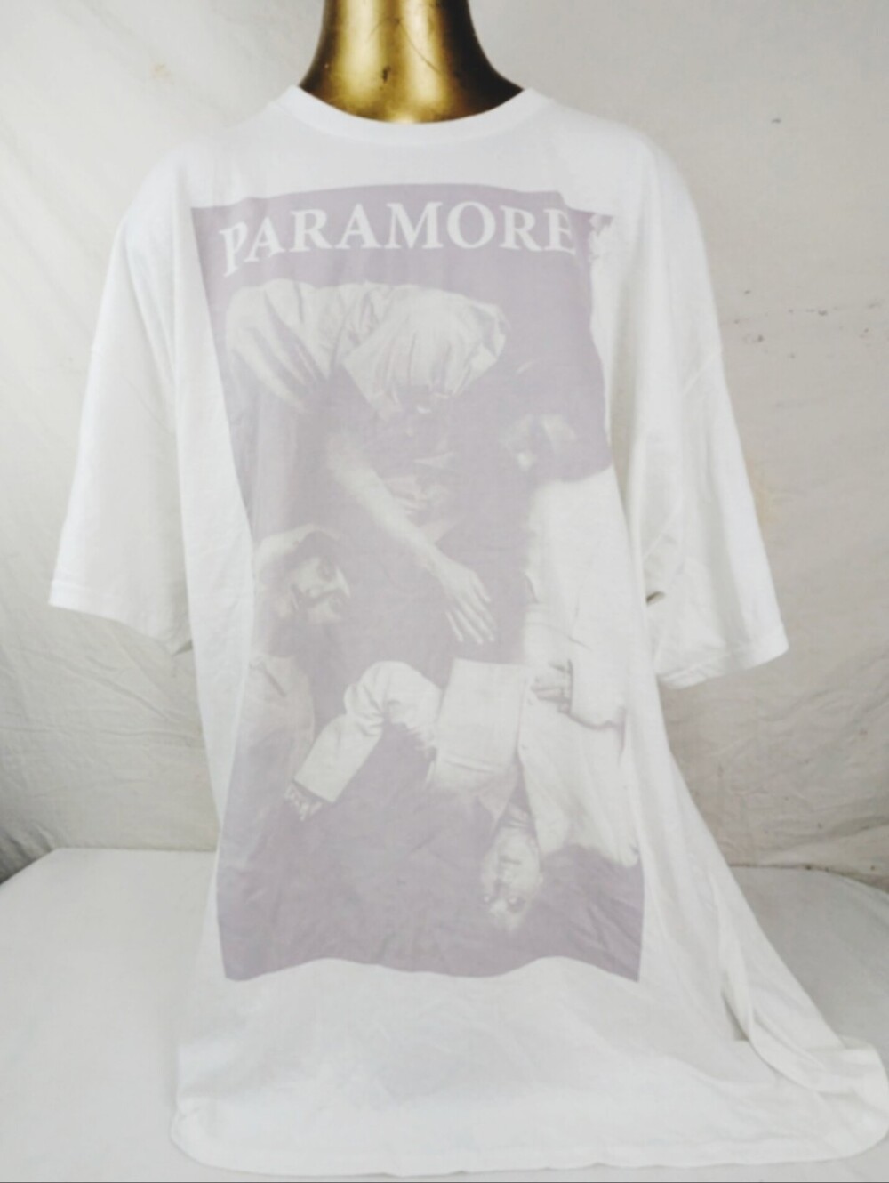 Paramore Band Tee - White with Faded Mauve Print Oversized Medium